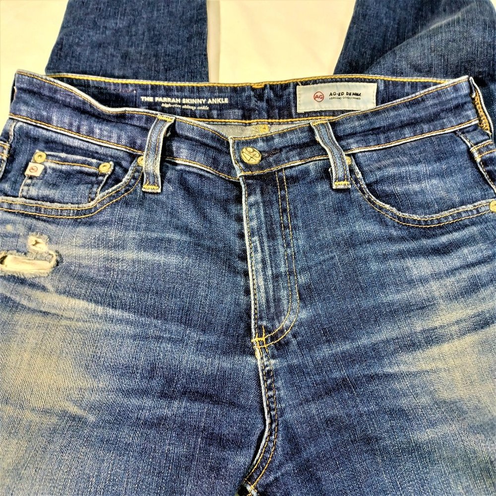 AG Adriano Goldschmed Ankle Skinny Jeans Distressed Raw Hem Size 28
